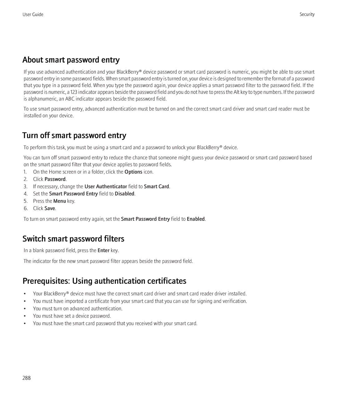 Blackberry 8900, 8910 manual About smart password entry, Turn off smart password entry, Switch smart password filters 