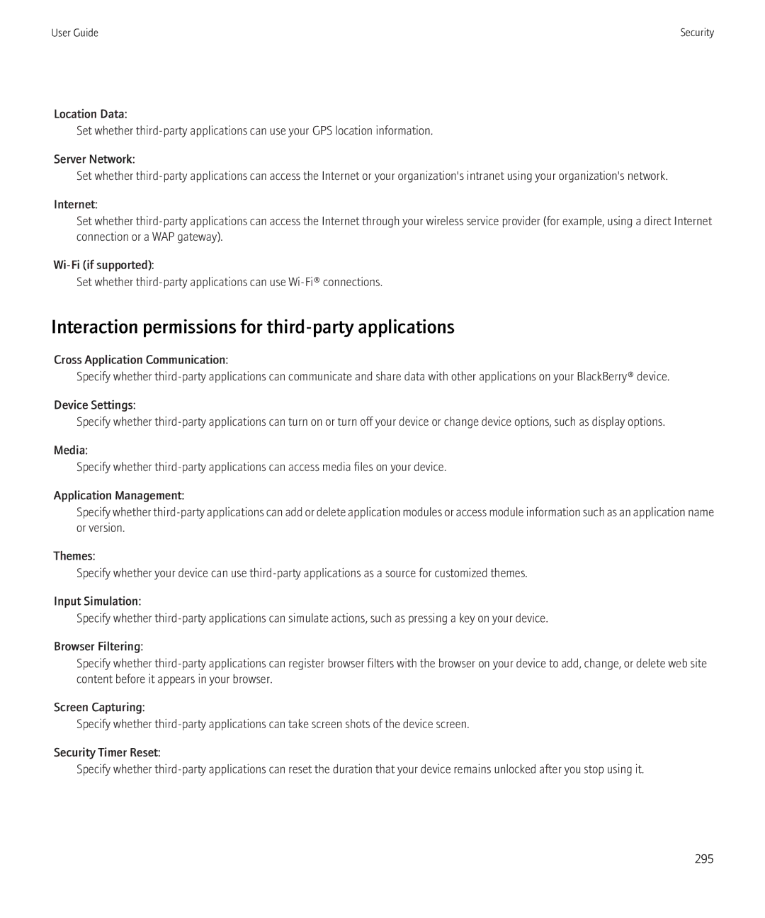 Blackberry 8910, 8900 manual Interaction permissions for third-party applications 