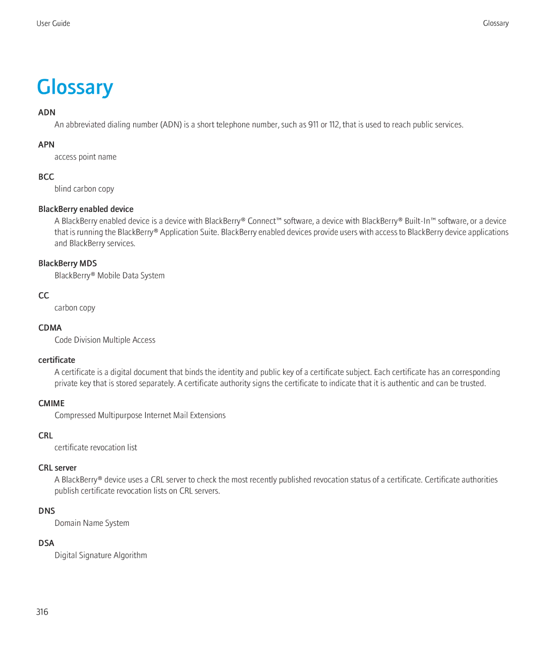 Blackberry 8900, 8910 manual Glossary, Adn 