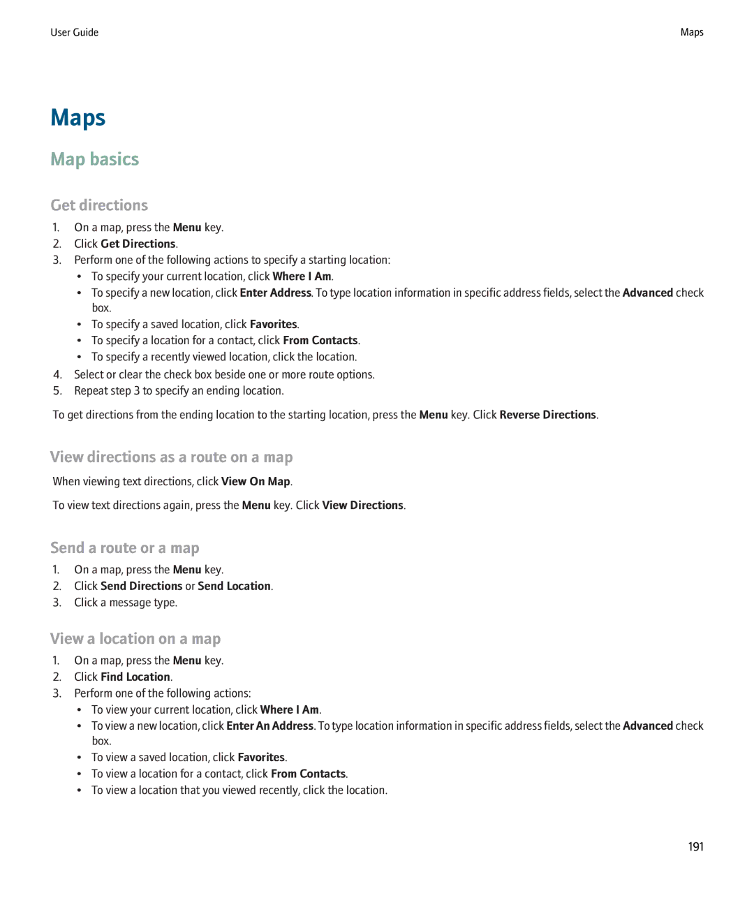 Blackberry 8900 manual Maps, Map basics 