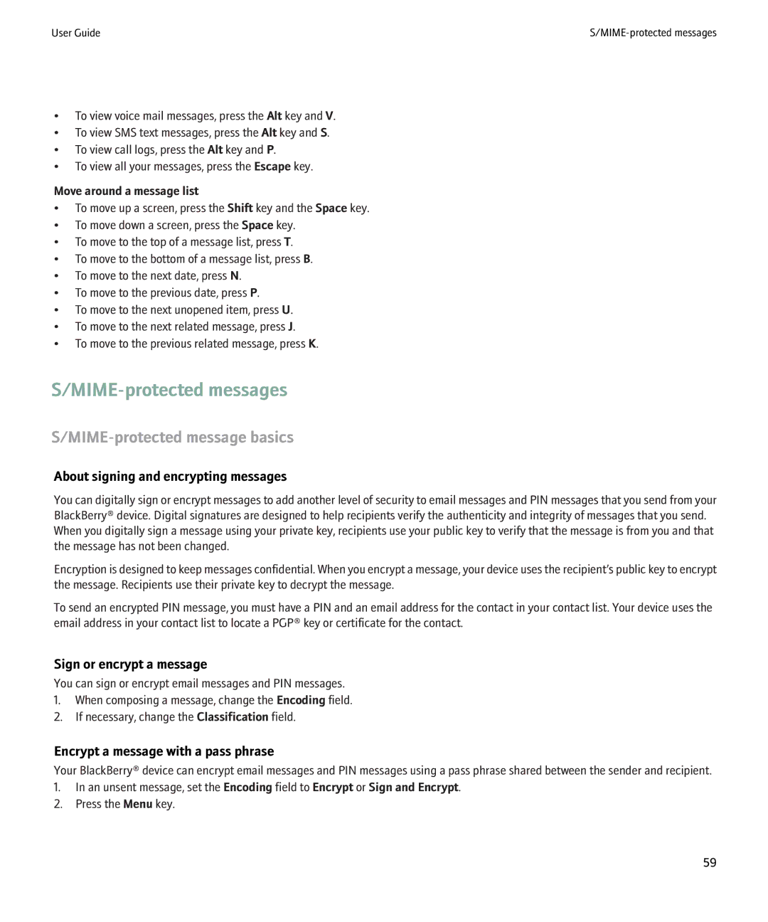 Blackberry 8900 manual MIME-protected messages, MIME-protected message basics, About signing and encrypting messages 