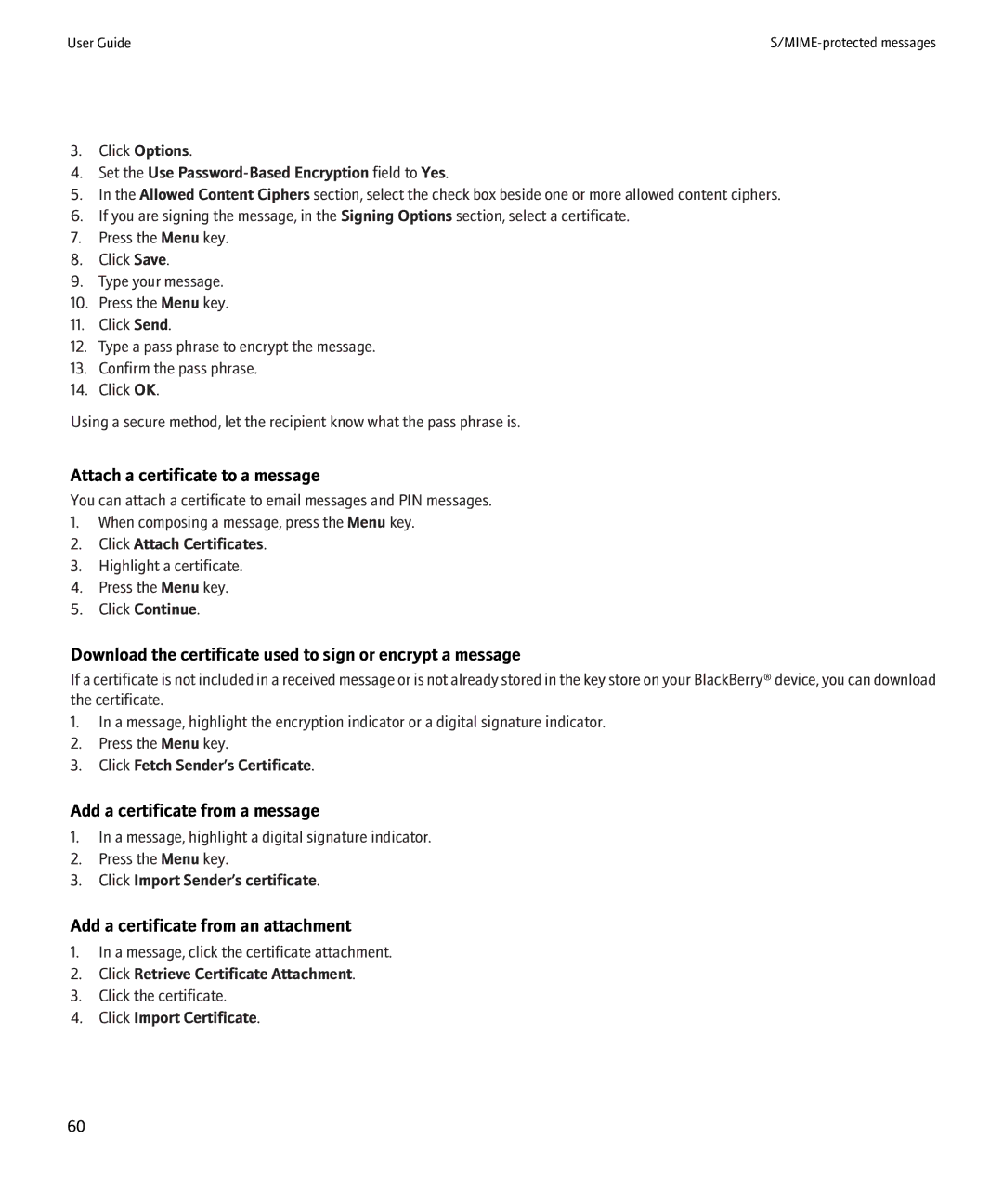 Blackberry 8900 manual Attach a certificate to a message, Download the certificate used to sign or encrypt a message 