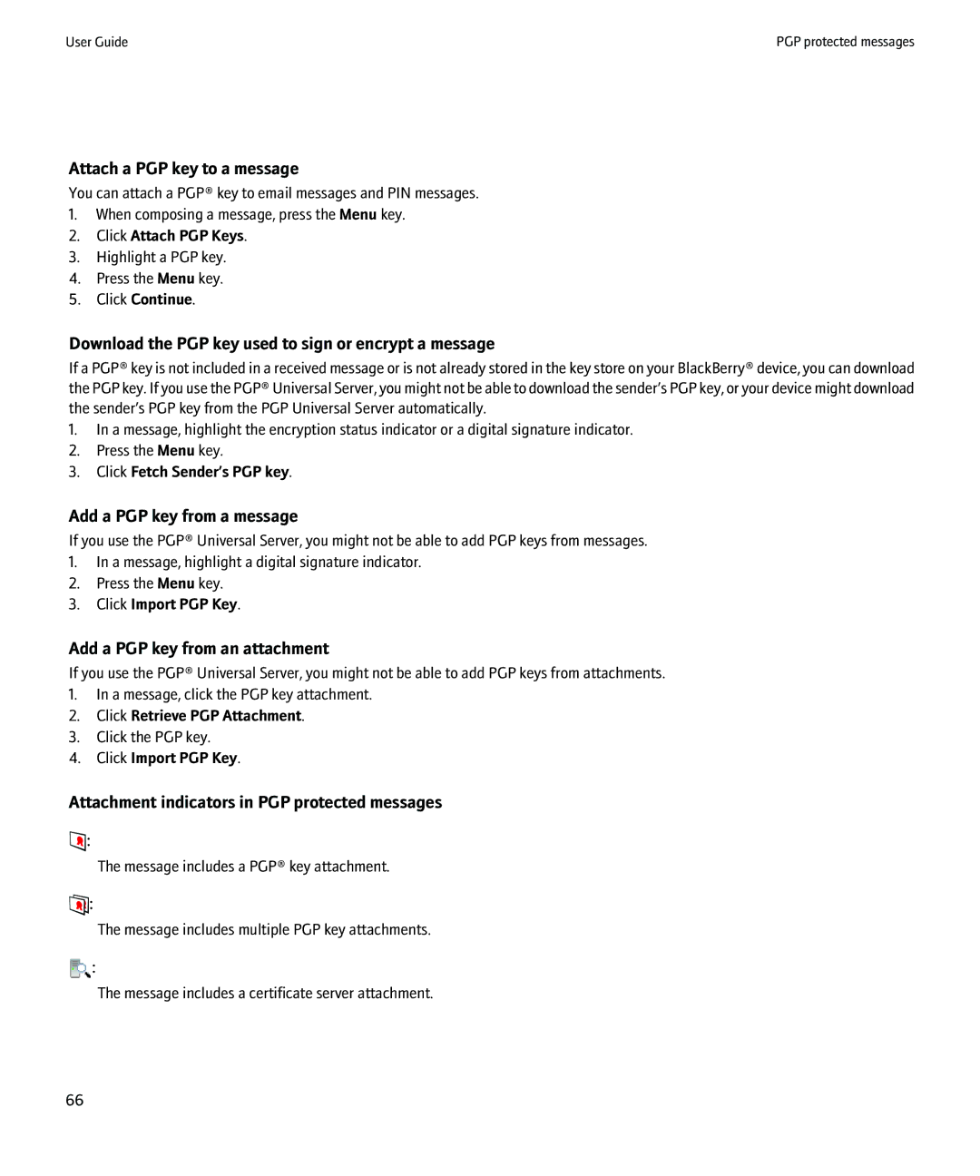 Blackberry 8900 manual Attach a PGP key to a message, Download the PGP key used to sign or encrypt a message 