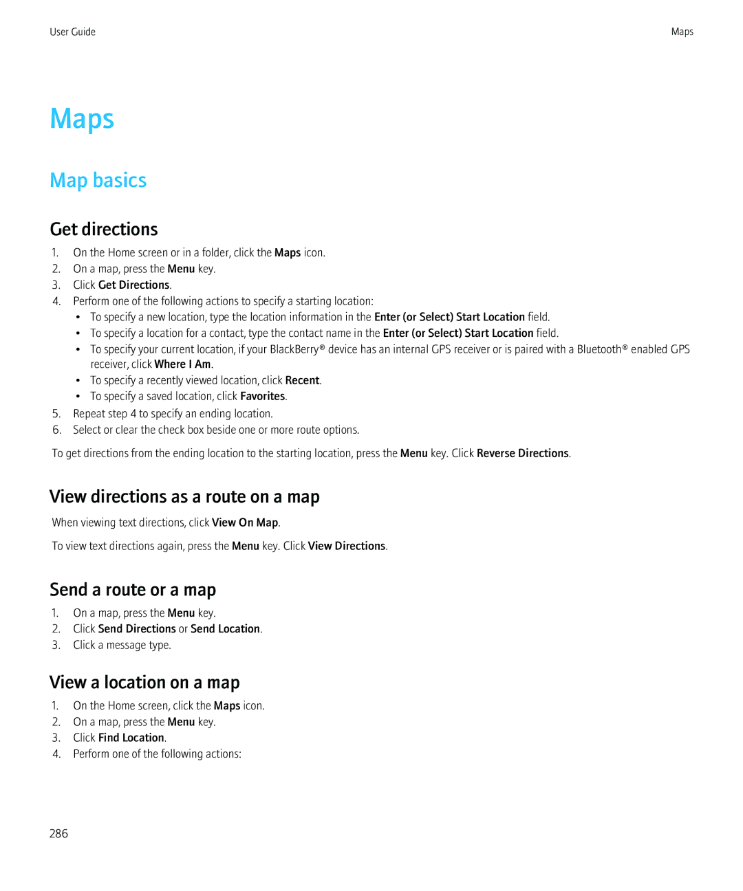 Blackberry 8980 manual Maps, Map basics 