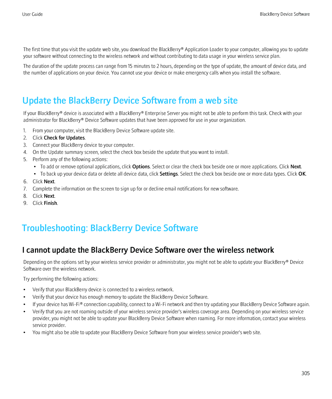 Blackberry 8980 manual Update the BlackBerry Device Software from a web site 