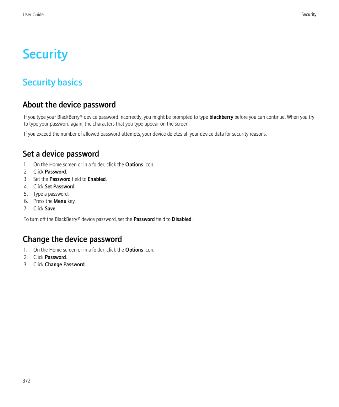 Blackberry 8980 manual Security 