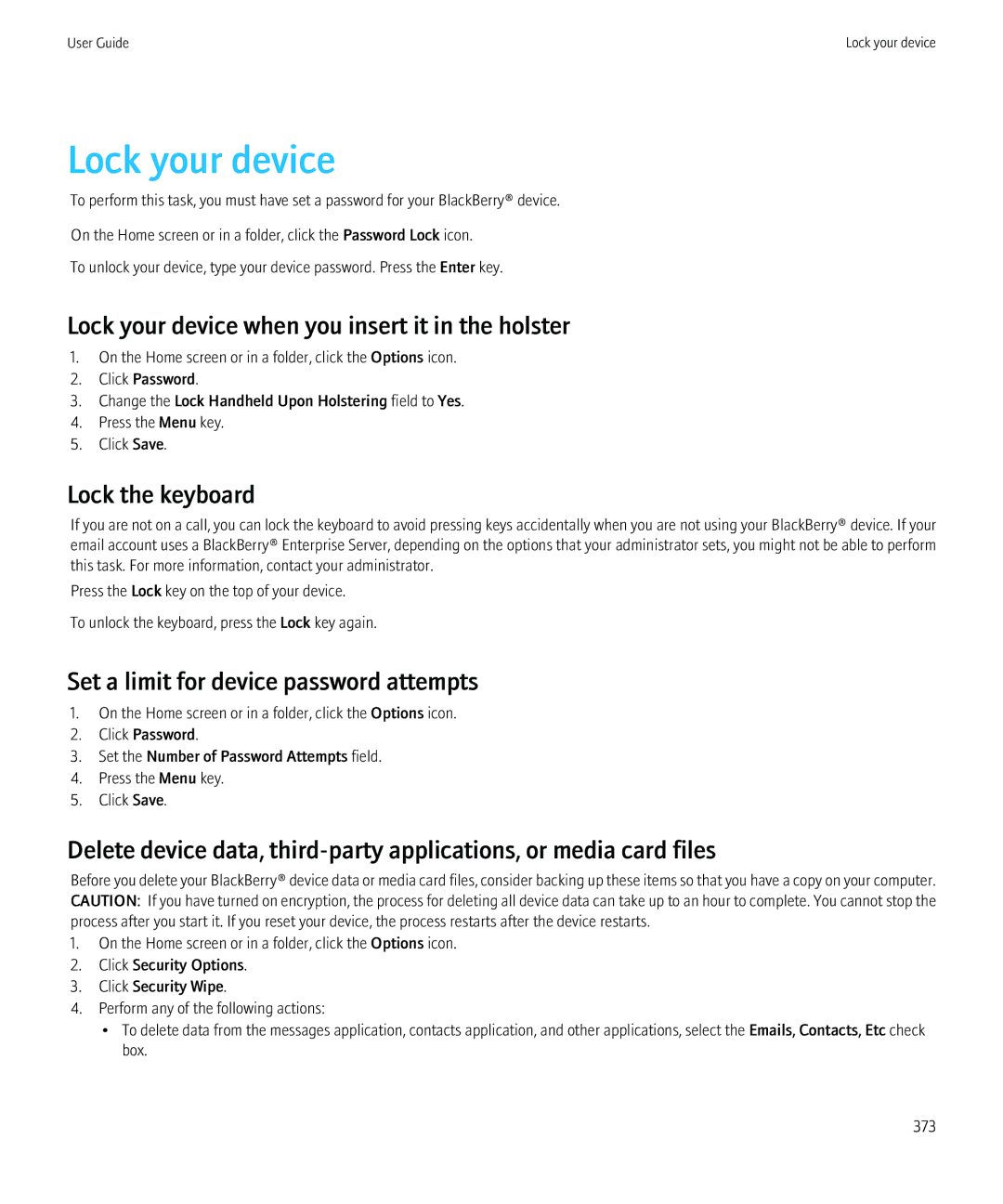 Blackberry 8980 manual Lock your device 