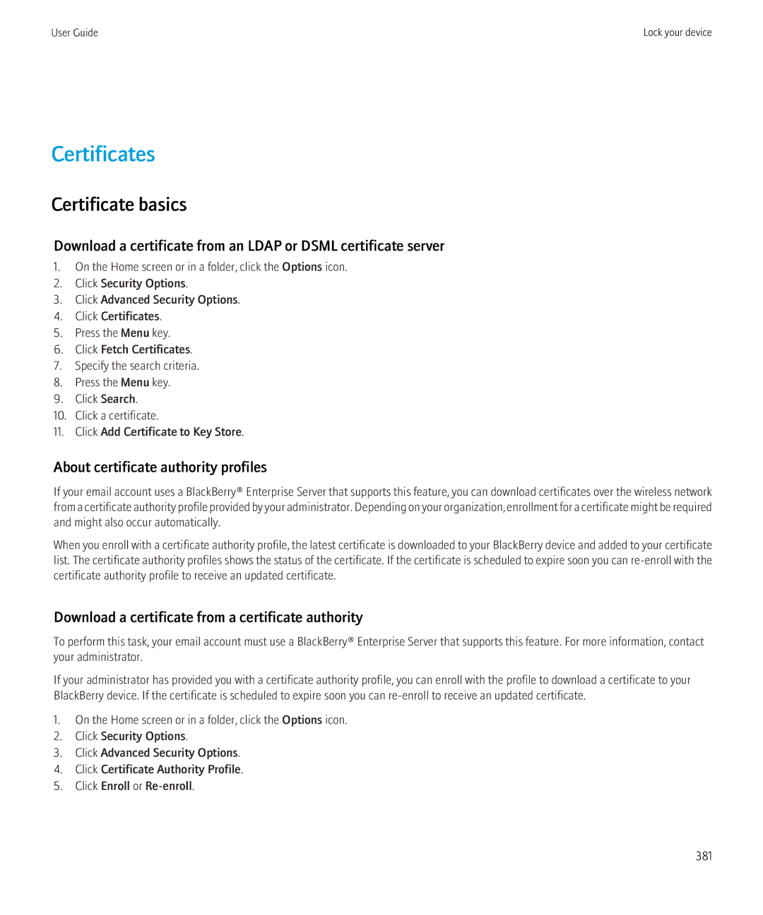 Blackberry 8980 manual Certificates 