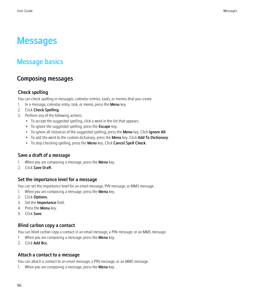 Blackberry 8980 manual Messages 