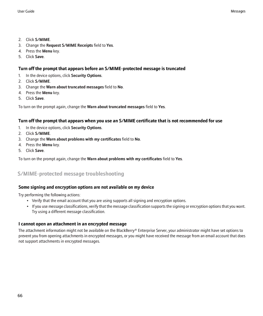 Blackberry 9000 manual MIME-protected message troubleshooting, Cannot open an attachment in an encrypted message 