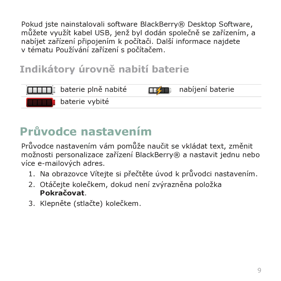 Blackberry 9000 manual Průvodce nastavením 