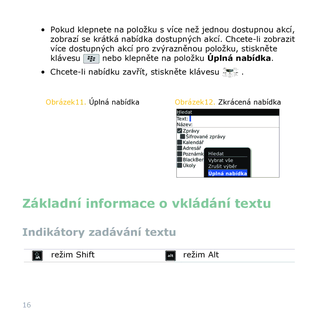 Blackberry 9000 manual Základní informace o vkládání textu 