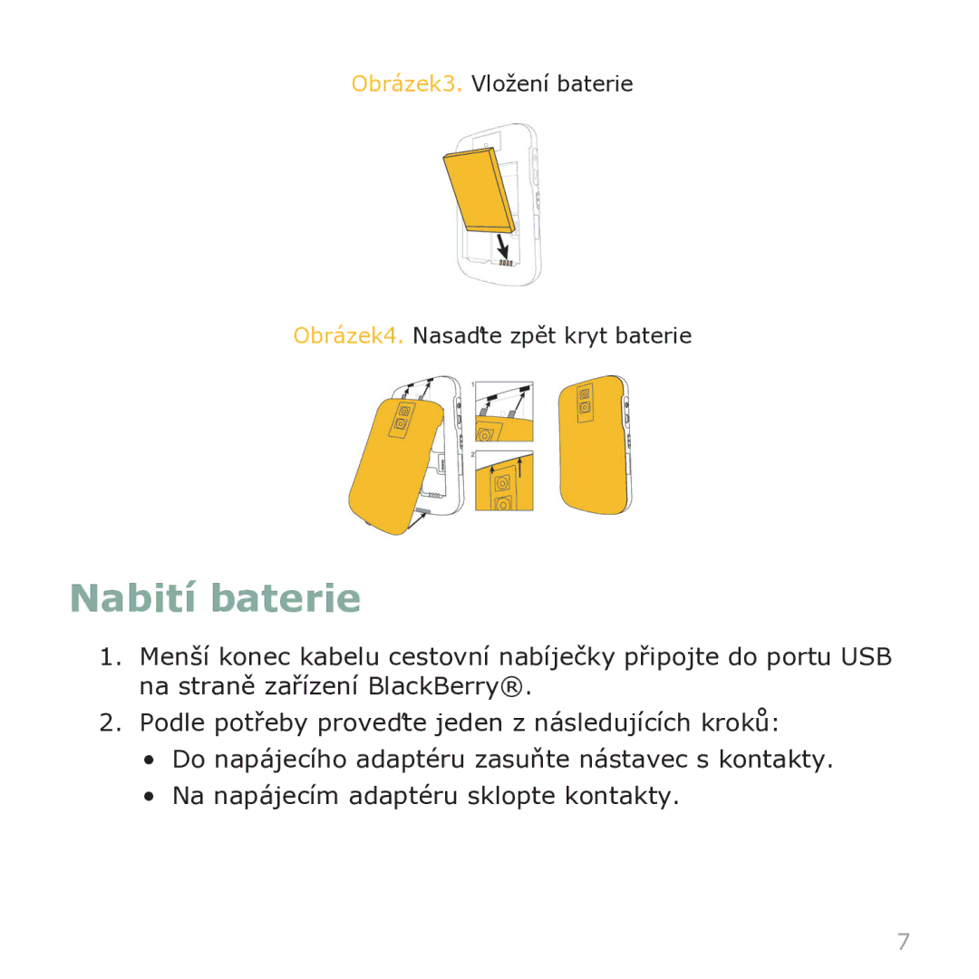 Blackberry 9000 manual Nabití baterie 