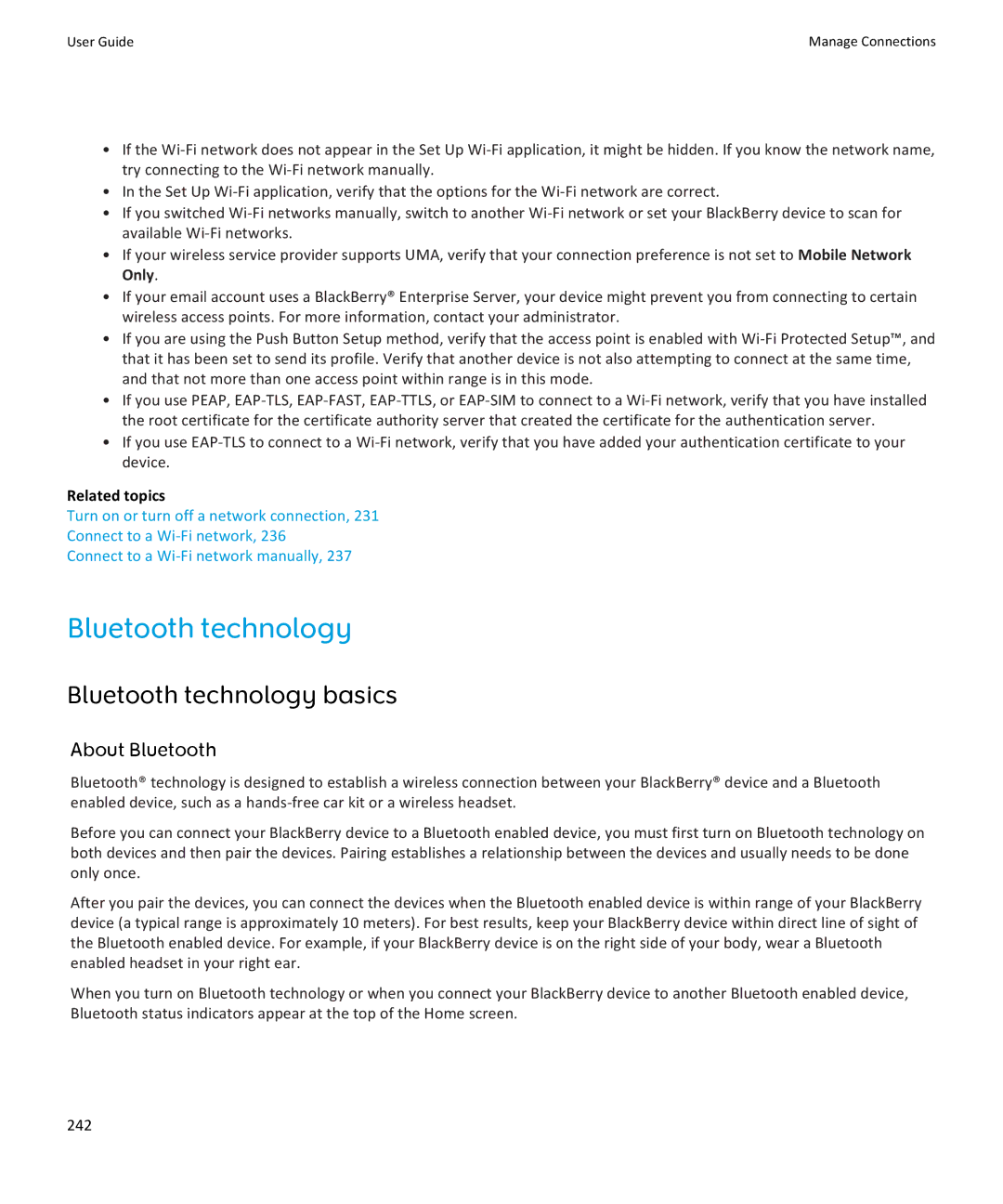 Blackberry 9105, 9100 manual Bluetooth technology basics, About Bluetooth 