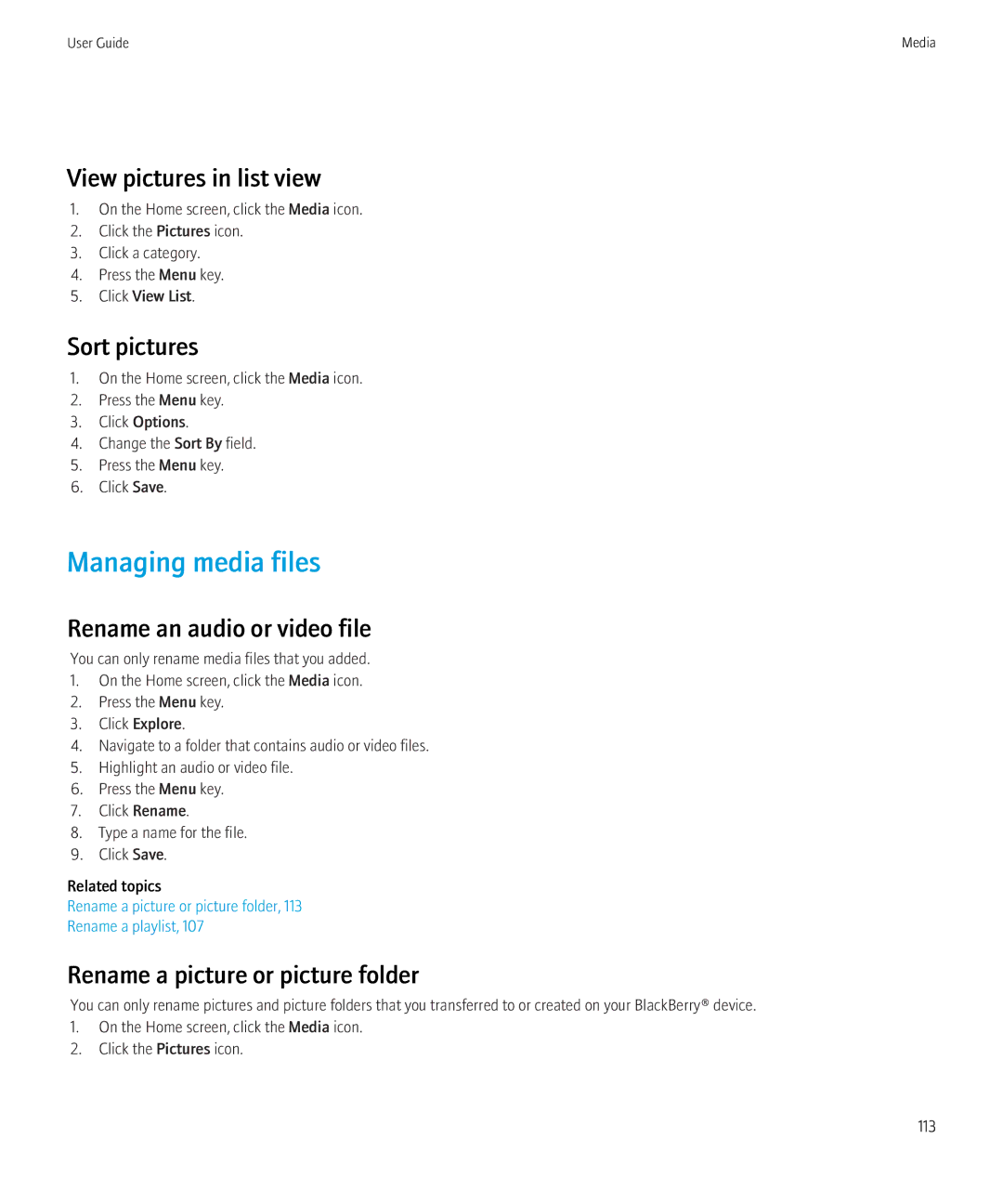 Blackberry 9300 Version: 5.0 manual Managing media files, View pictures in list view, Sort pictures 