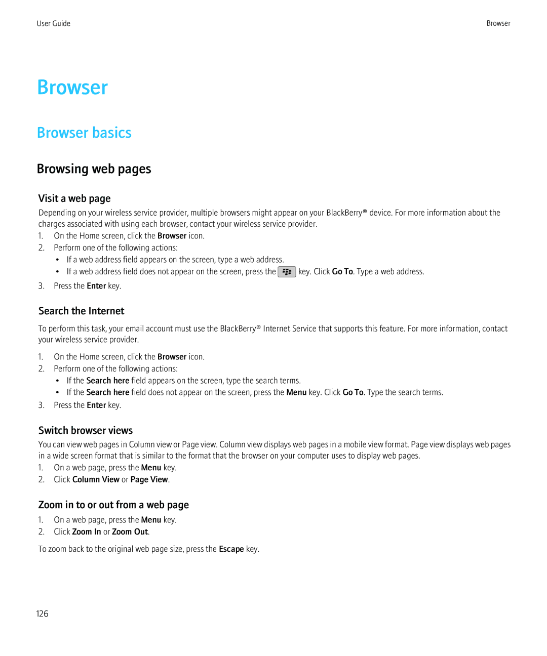 Blackberry 9300 Version: 5.0 manual Browser basics, Browsing web pages 