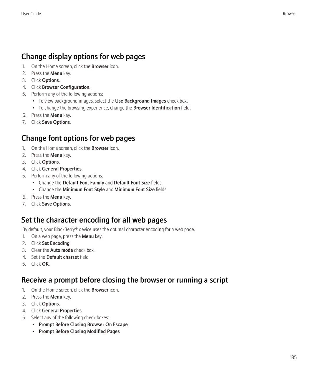 Blackberry 9300 Version: 5.0 manual Change display options for web pages, Change font options for web pages 