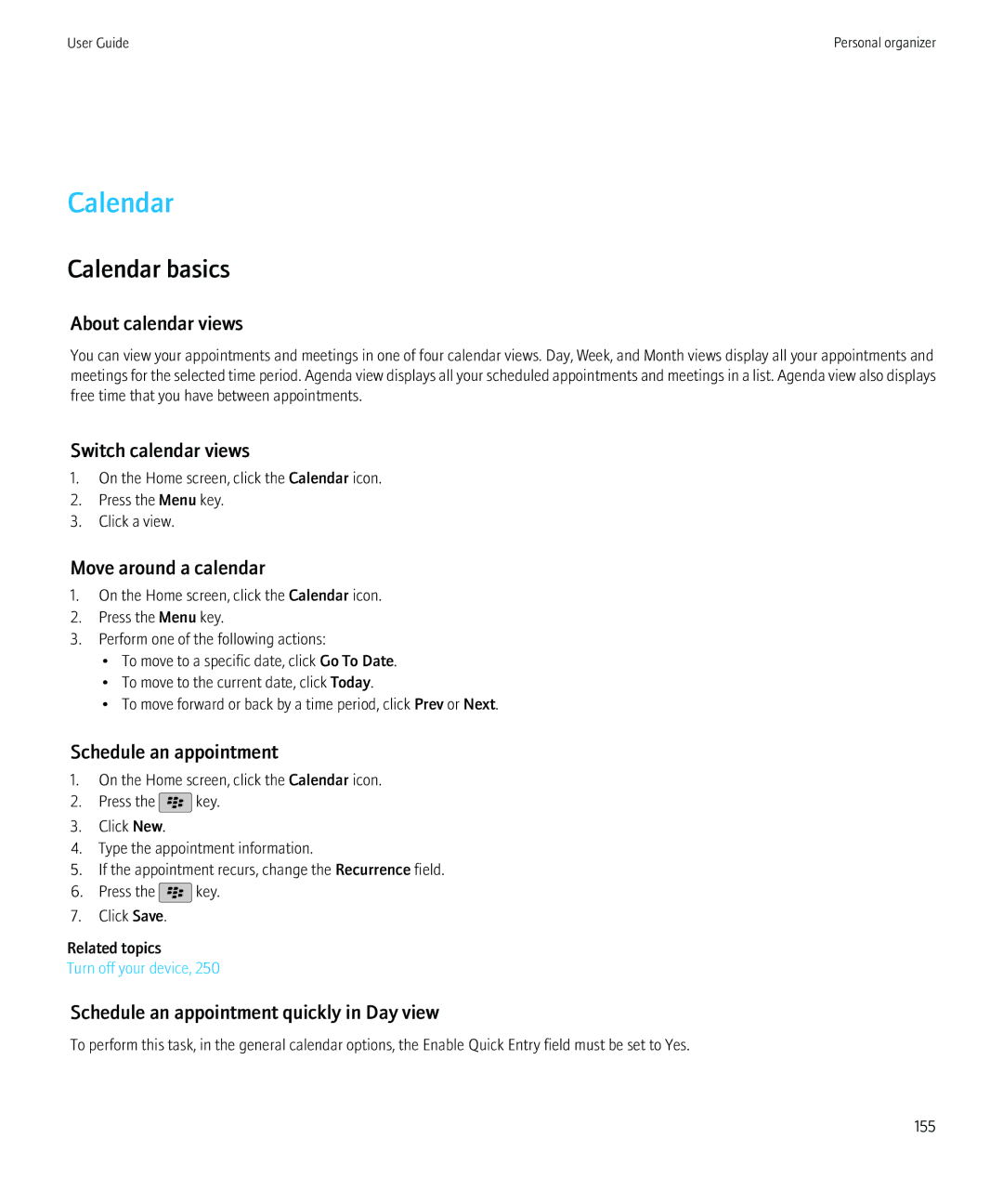 Blackberry 9300 Version: 5.0 manual Calendar basics 