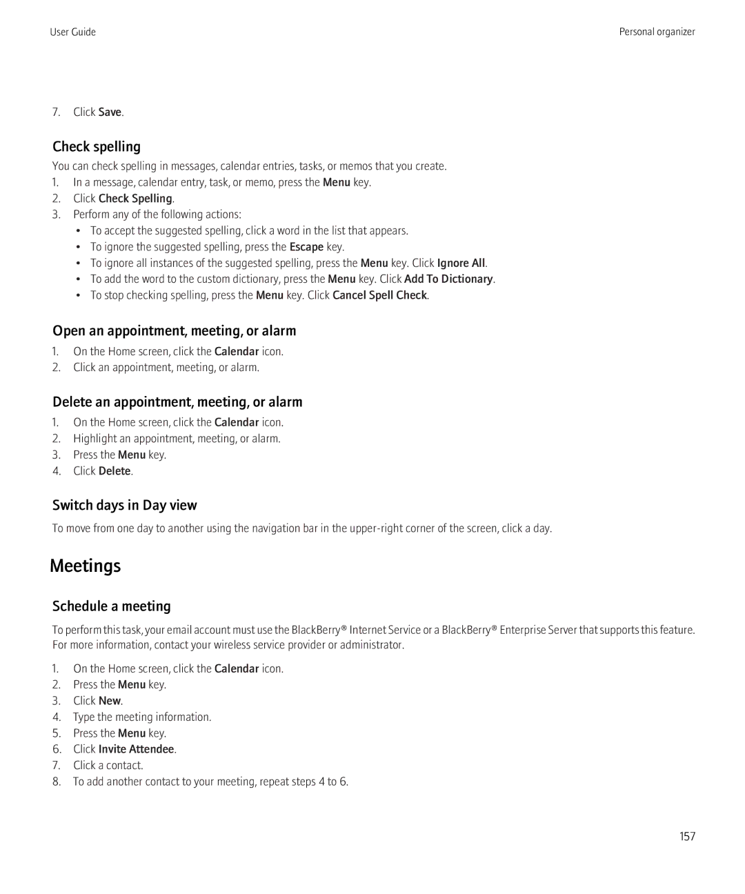 Blackberry 9300 Version: 5.0 Meetings, Open an appointment, meeting, or alarm, Delete an appointment, meeting, or alarm 