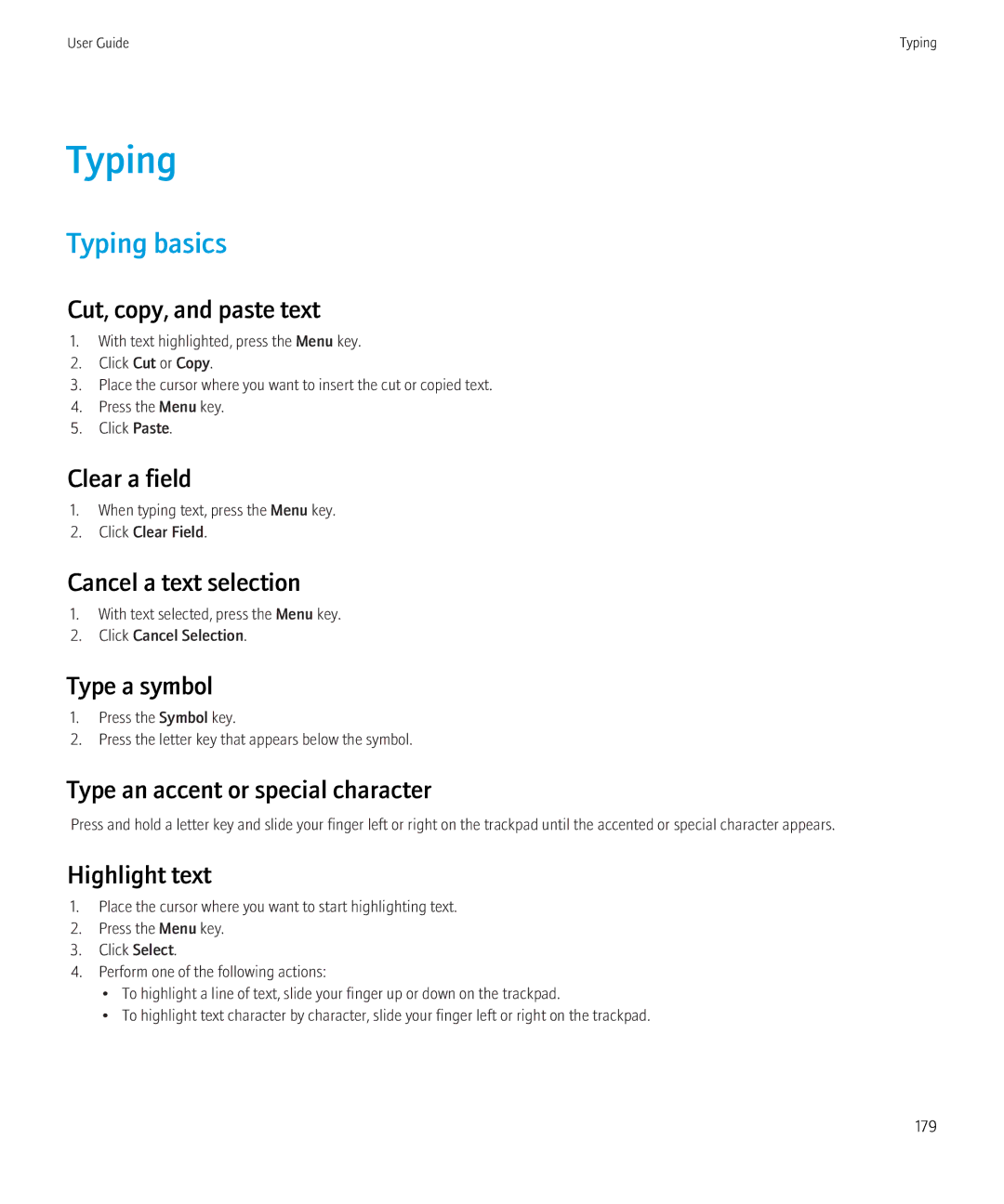 Blackberry 9300 Version: 5.0 manual Typing basics 