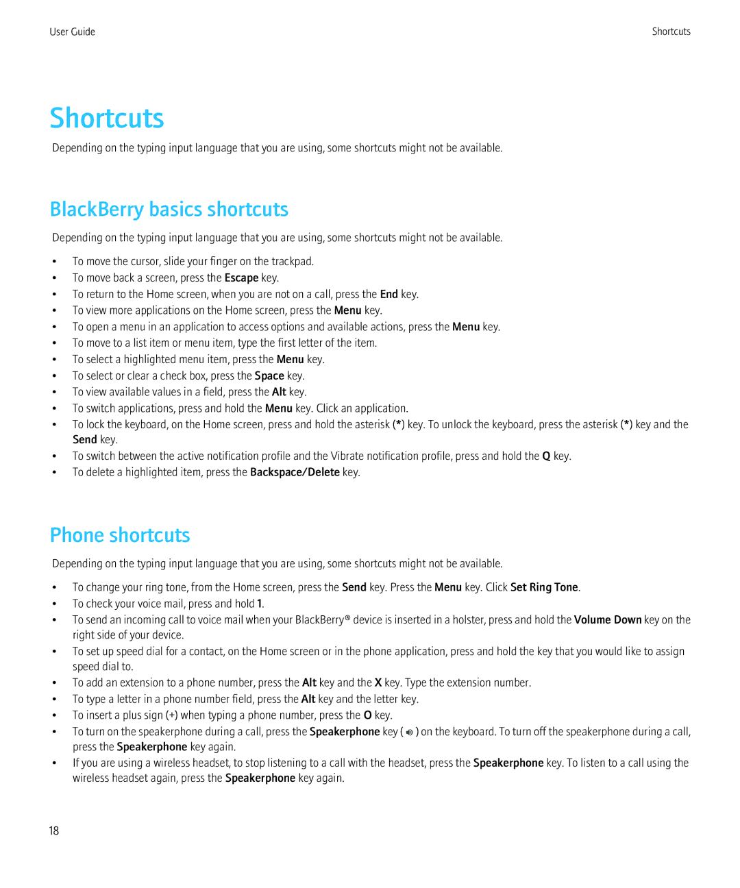 Blackberry 9300 Version: 5.0 manual Shortcuts, BlackBerry basics shortcuts, Phone shortcuts 