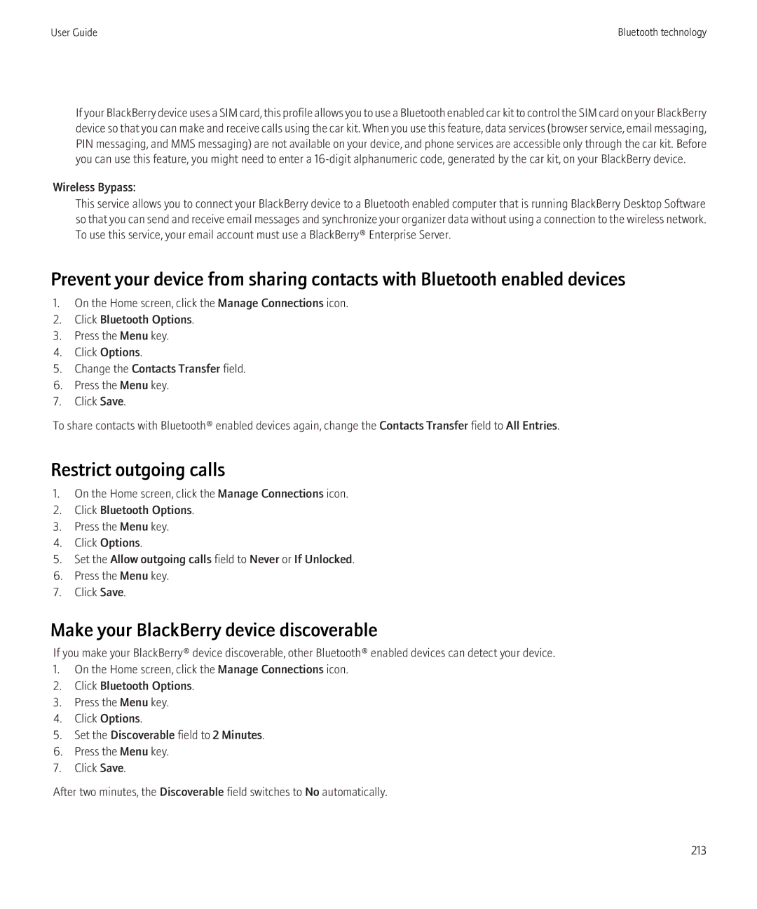 Blackberry 9300 Version: 5.0 manual Restrict outgoing calls, Make your BlackBerry device discoverable 