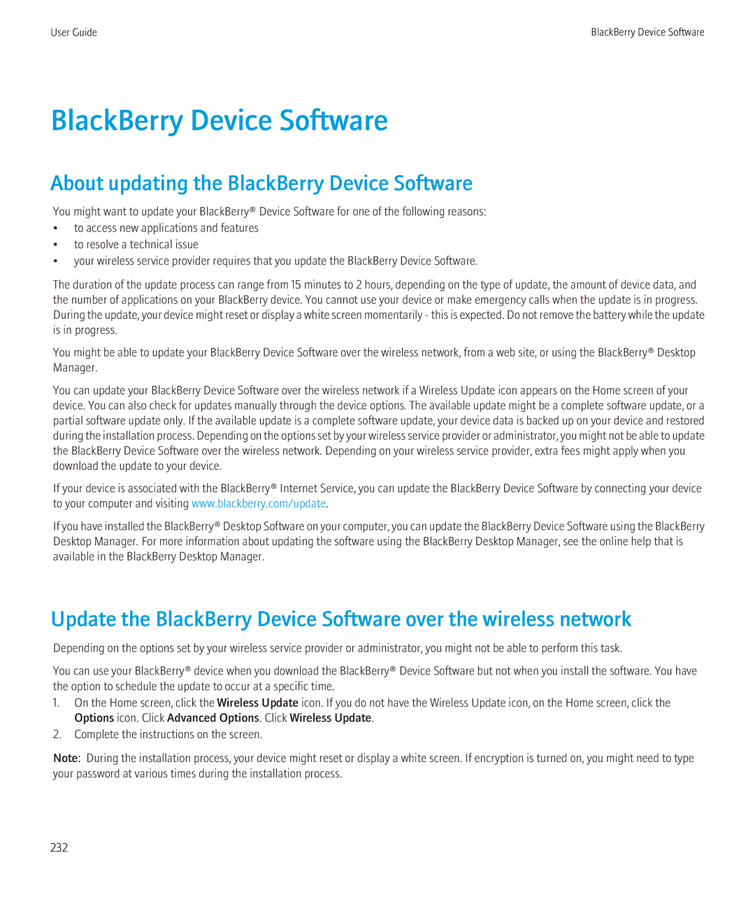 Blackberry 9300 Version: 5.0 manual About updating the BlackBerry Device Software 