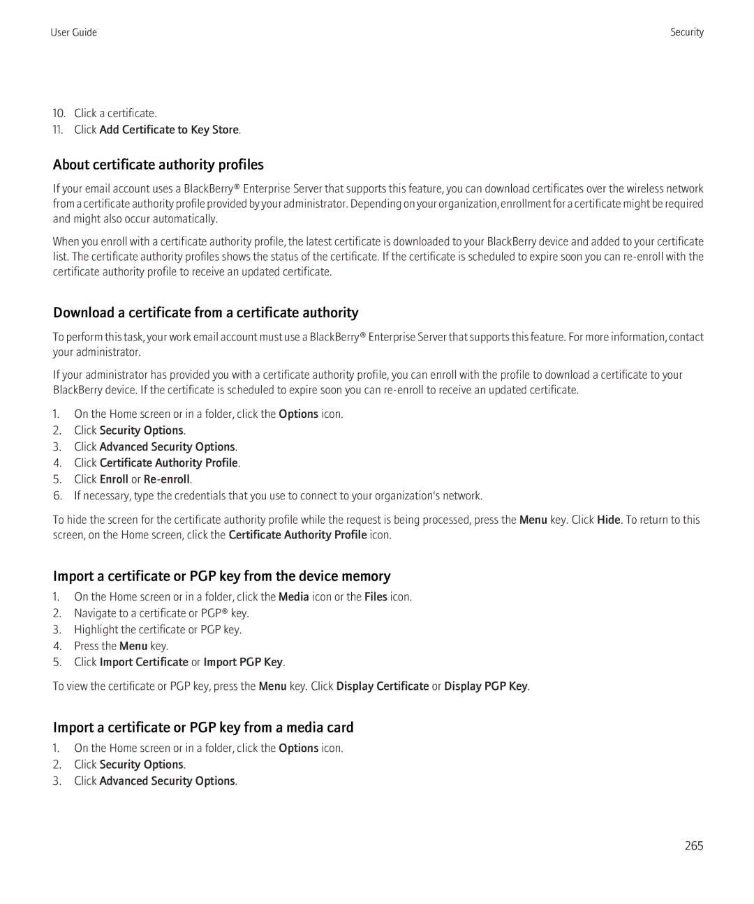 Blackberry 9300 Version: 5.0 About certificate authority profiles, Download a certificate from a certificate authority 