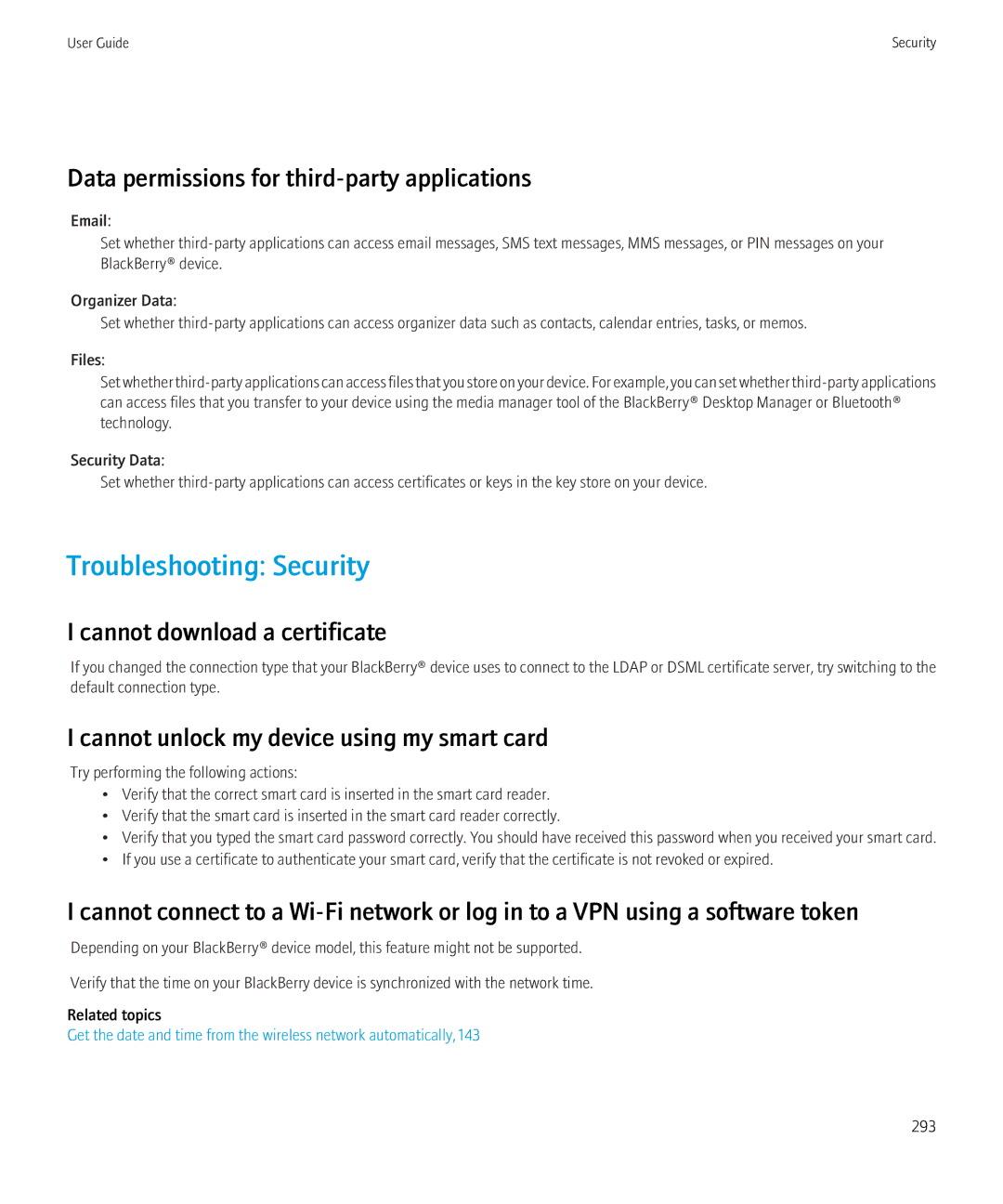 Blackberry 9300 Version: 5.0 manual Troubleshooting Security, Data permissions for third-party applications 