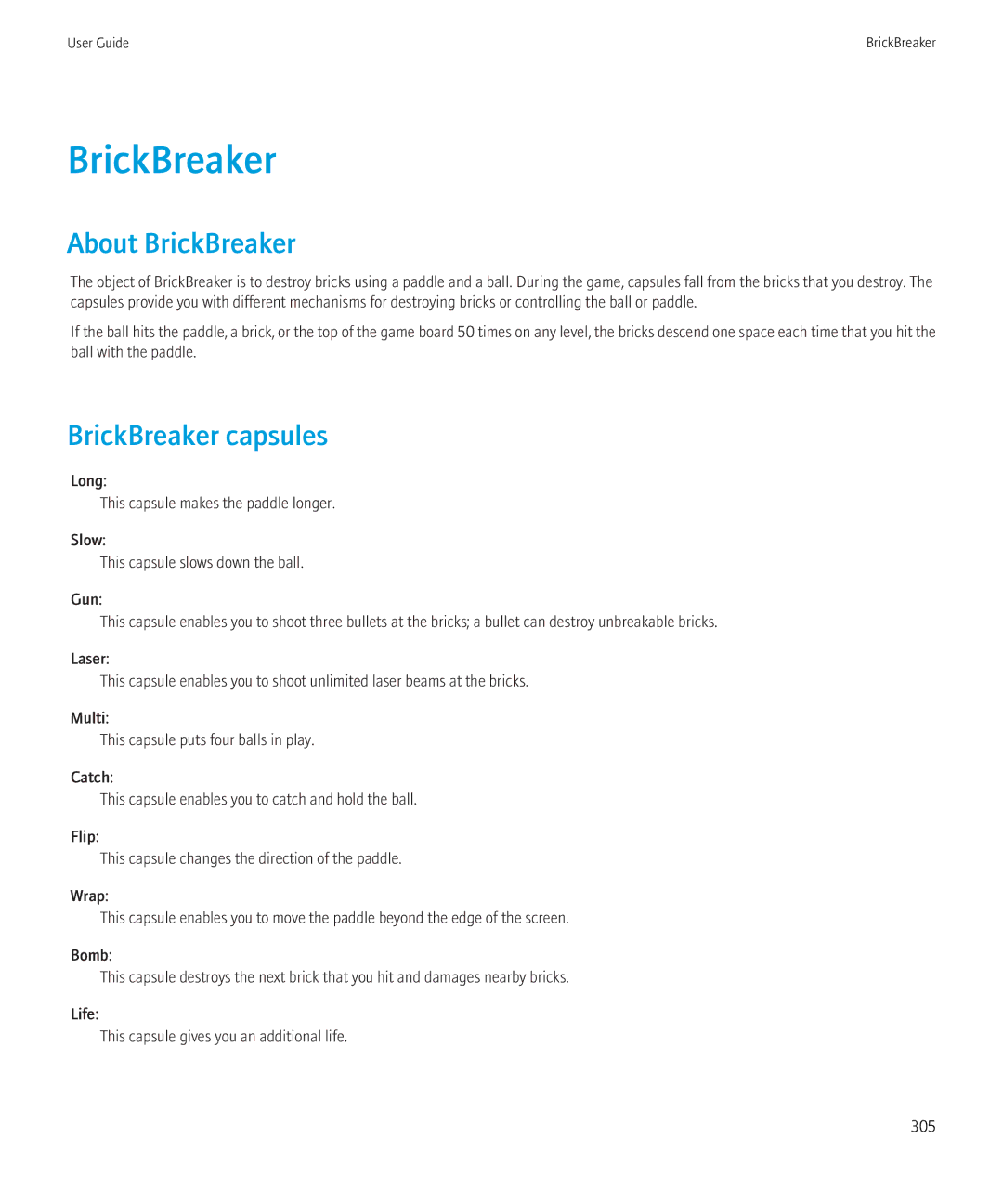 Blackberry 9300 Version: 5.0 manual About BrickBreaker, BrickBreaker capsules 