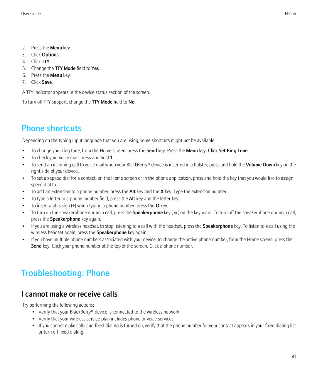 Blackberry 9300 Version: 5.0 manual Phone shortcuts, Troubleshooting Phone 