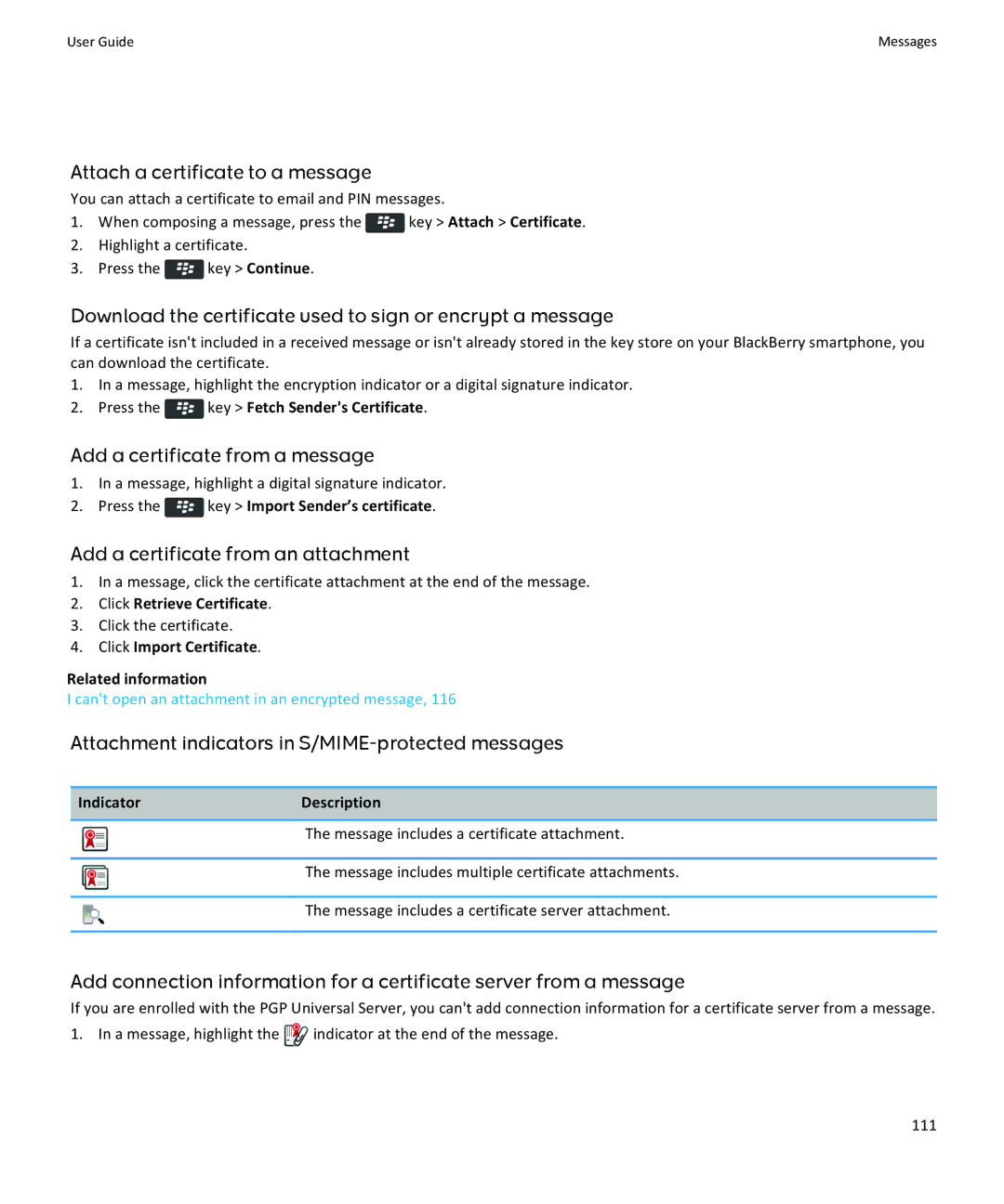 Blackberry 9370, 9360, 9350 Attach a certificate to a message, Download the certificate used to sign or encrypt a message 