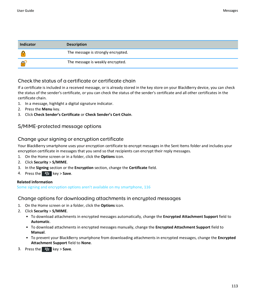 Blackberry 9350, 9360, 9370 manual Check the status of a certificate or certificate chain, Click Security S/MIME 