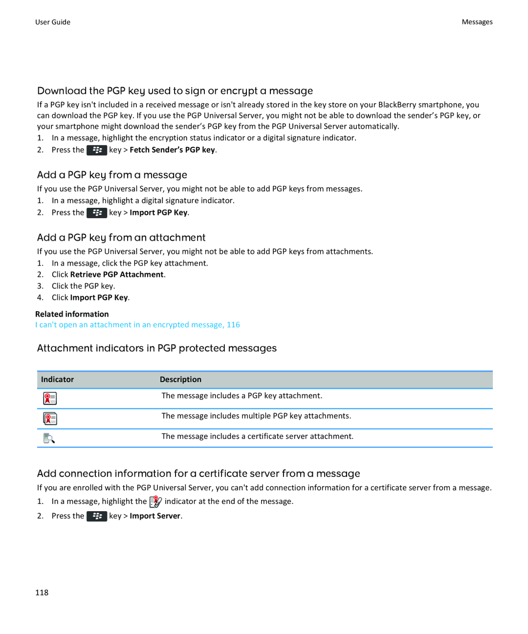 Blackberry 9360, 9350, 9370 manual Download the PGP key used to sign or encrypt a message, Add a PGP key from a message 