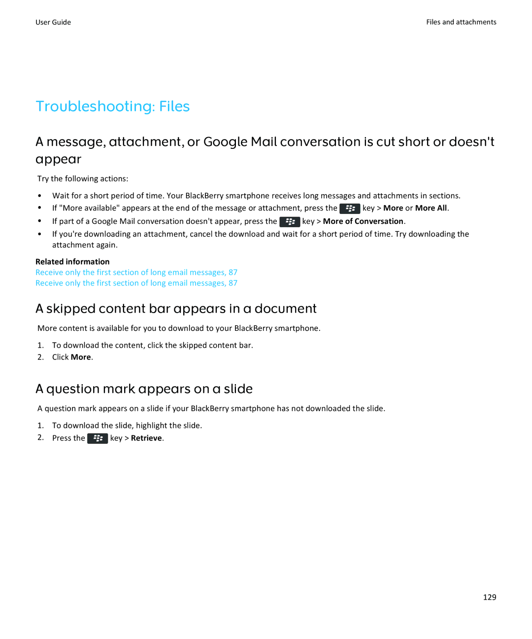 Blackberry 9370, 9360 Troubleshooting Files, Skipped content bar appears in a document, Question mark appears on a slide 