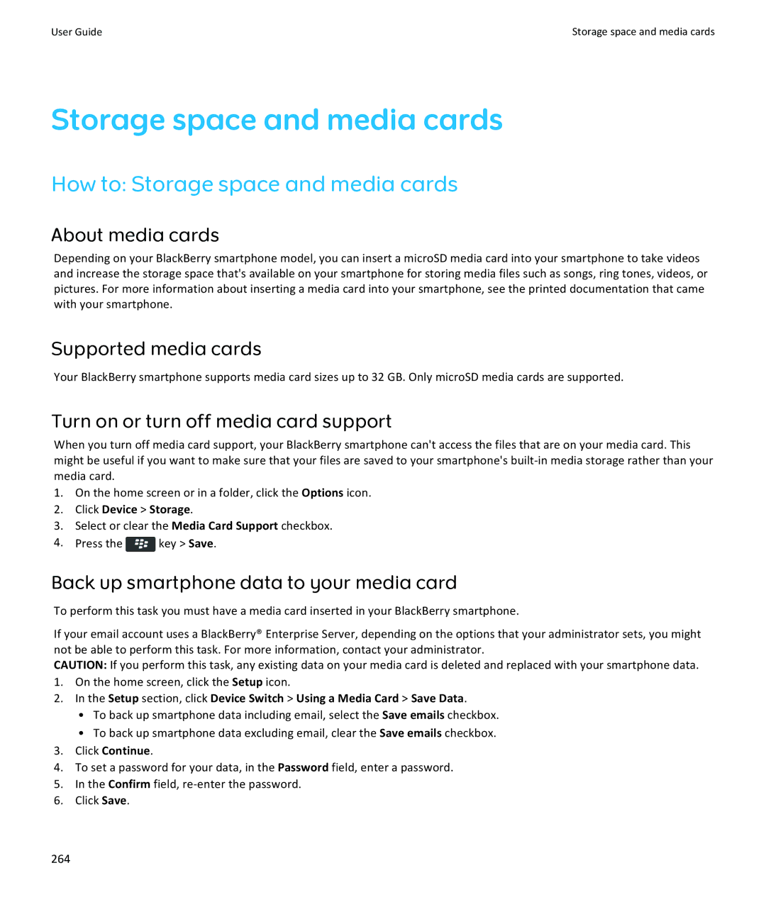 Blackberry 9370, 9360, 9350 manual How to Storage space and media cards, About media cards, Supported media cards 