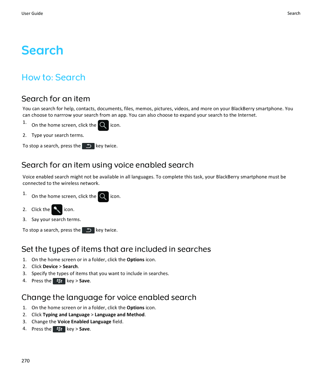 Blackberry 9370, 9360, 9350 manual How to Search 