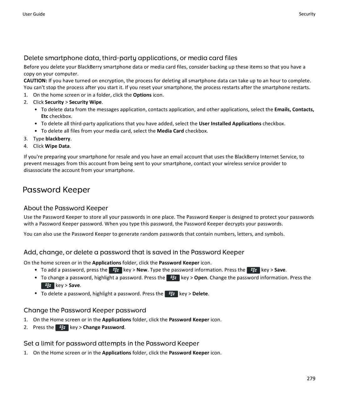 Blackberry 9370, 9360, 9350 manual About the Password Keeper, Change the Password Keeper password 