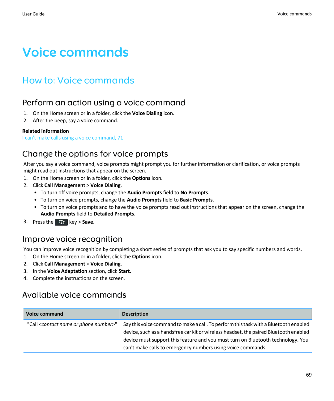 Blackberry 9370, 9360, 9350 manual How to Voice commands 