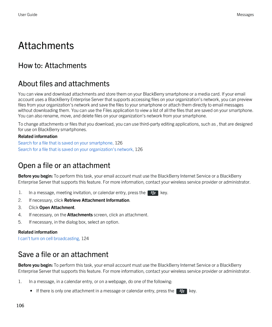 Blackberry 9380 manual How to Attachments About files and attachments, Open a file or an attachment 