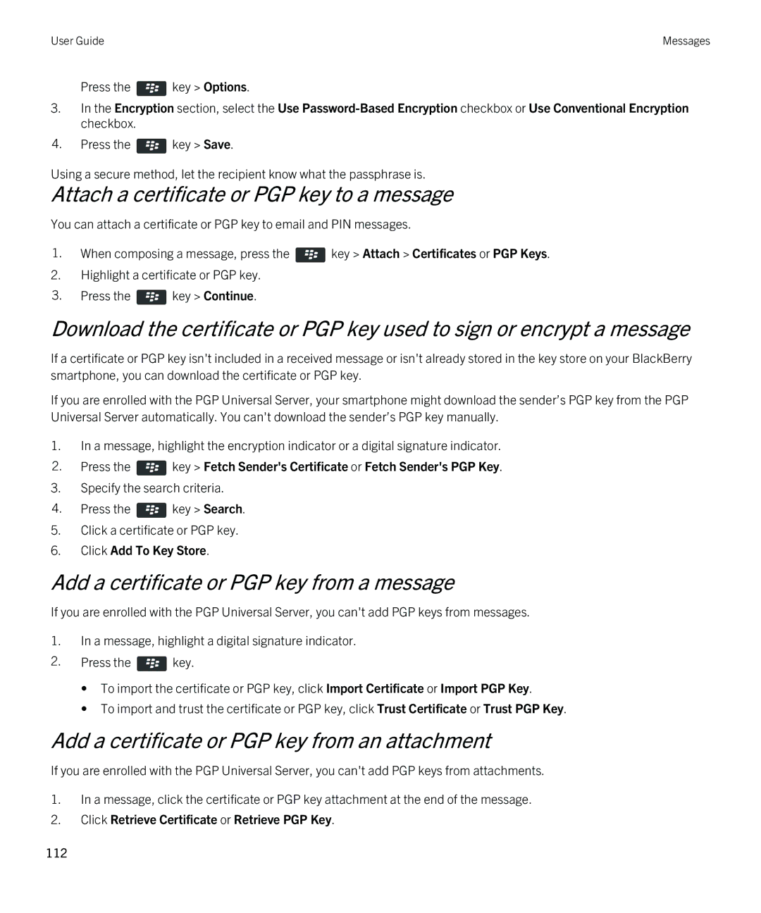 Blackberry 9380 manual Click Add To Key Store, Click Retrieve Certificate or Retrieve PGP Key 