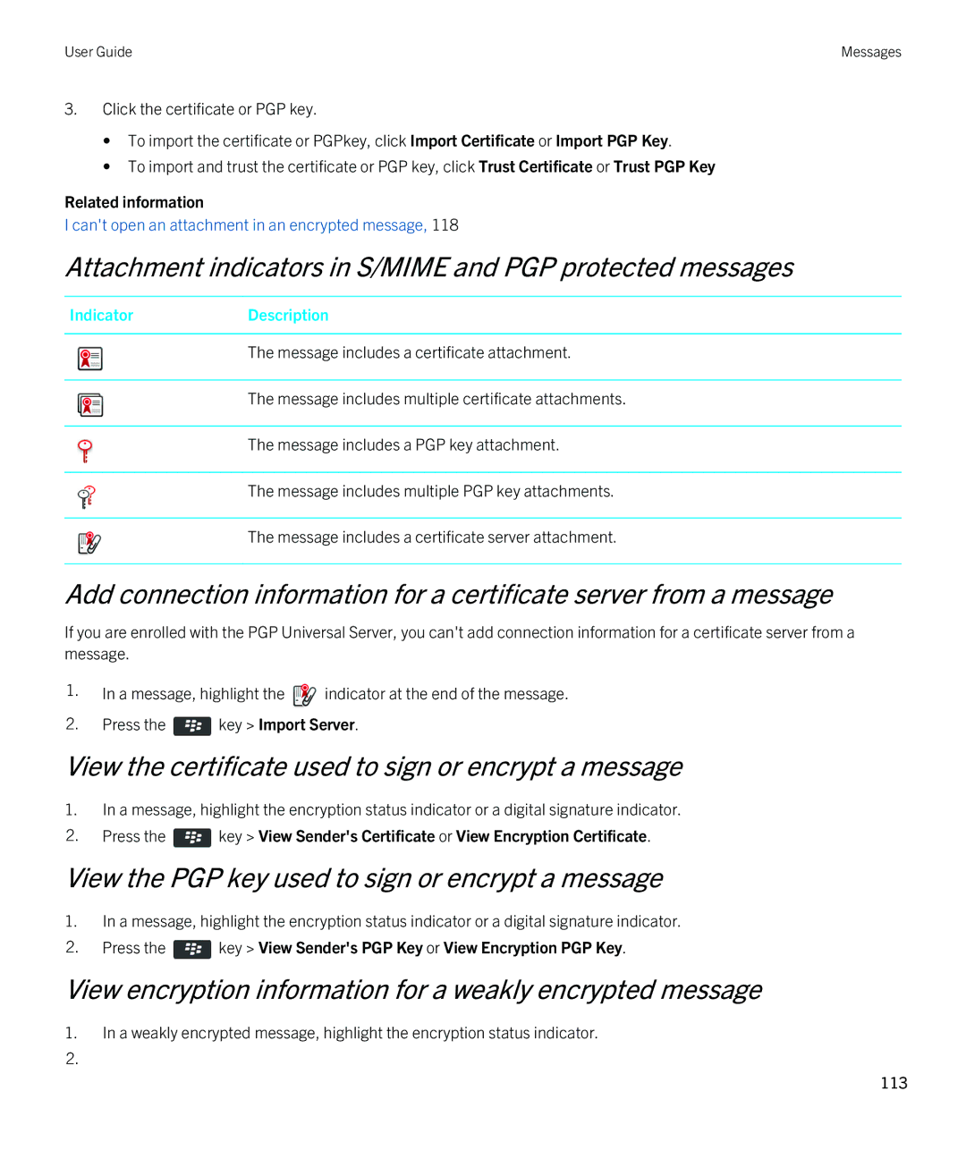 Blackberry 9380 manual Attachment indicators in S/MIME and PGP protected messages 