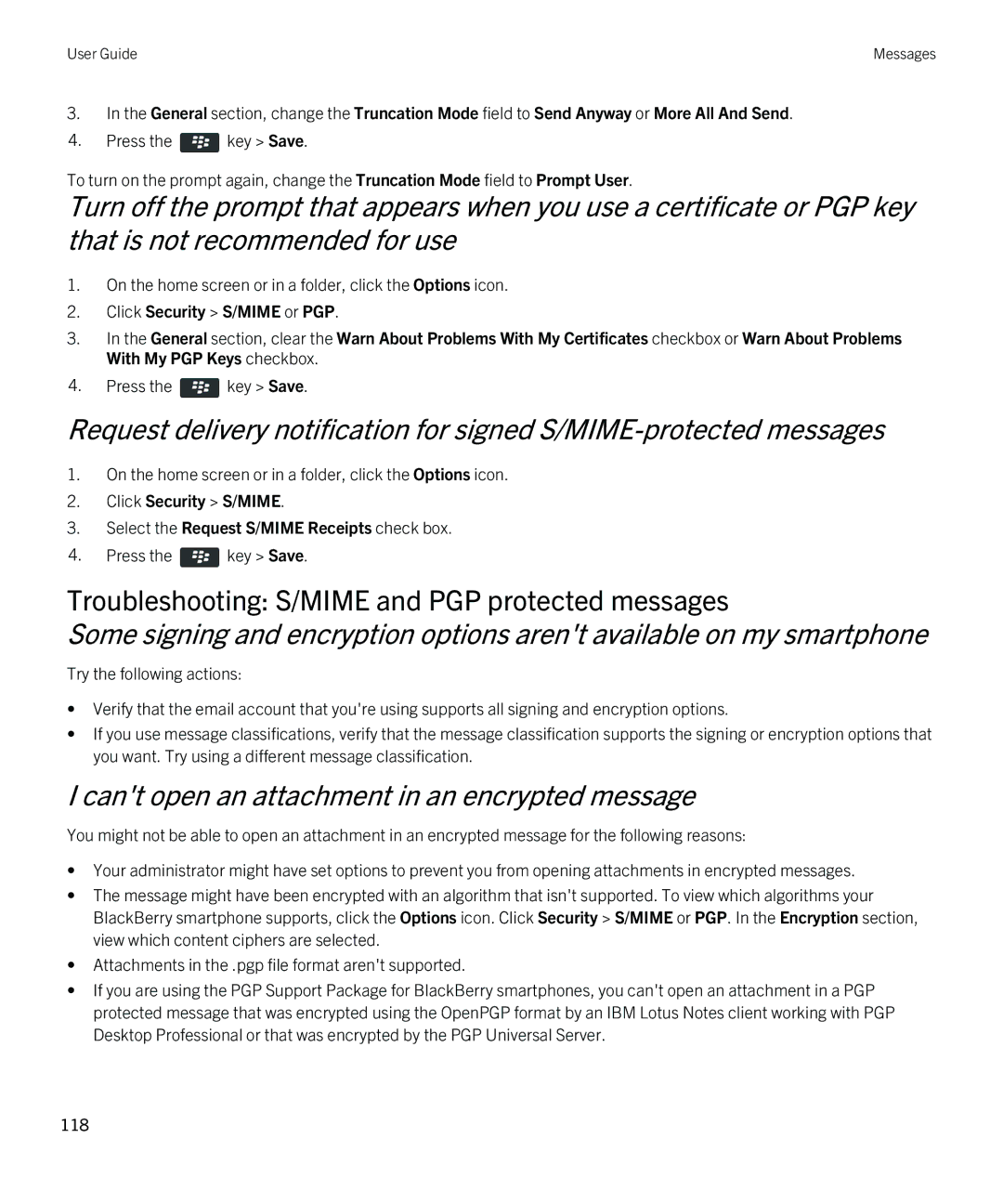 Blackberry 9380 manual Troubleshooting S/MIME and PGP protected messages, Cant open an attachment in an encrypted message 