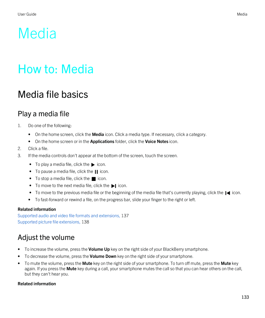 Blackberry 9380 manual How to Media, Media file basics, Play a media file 