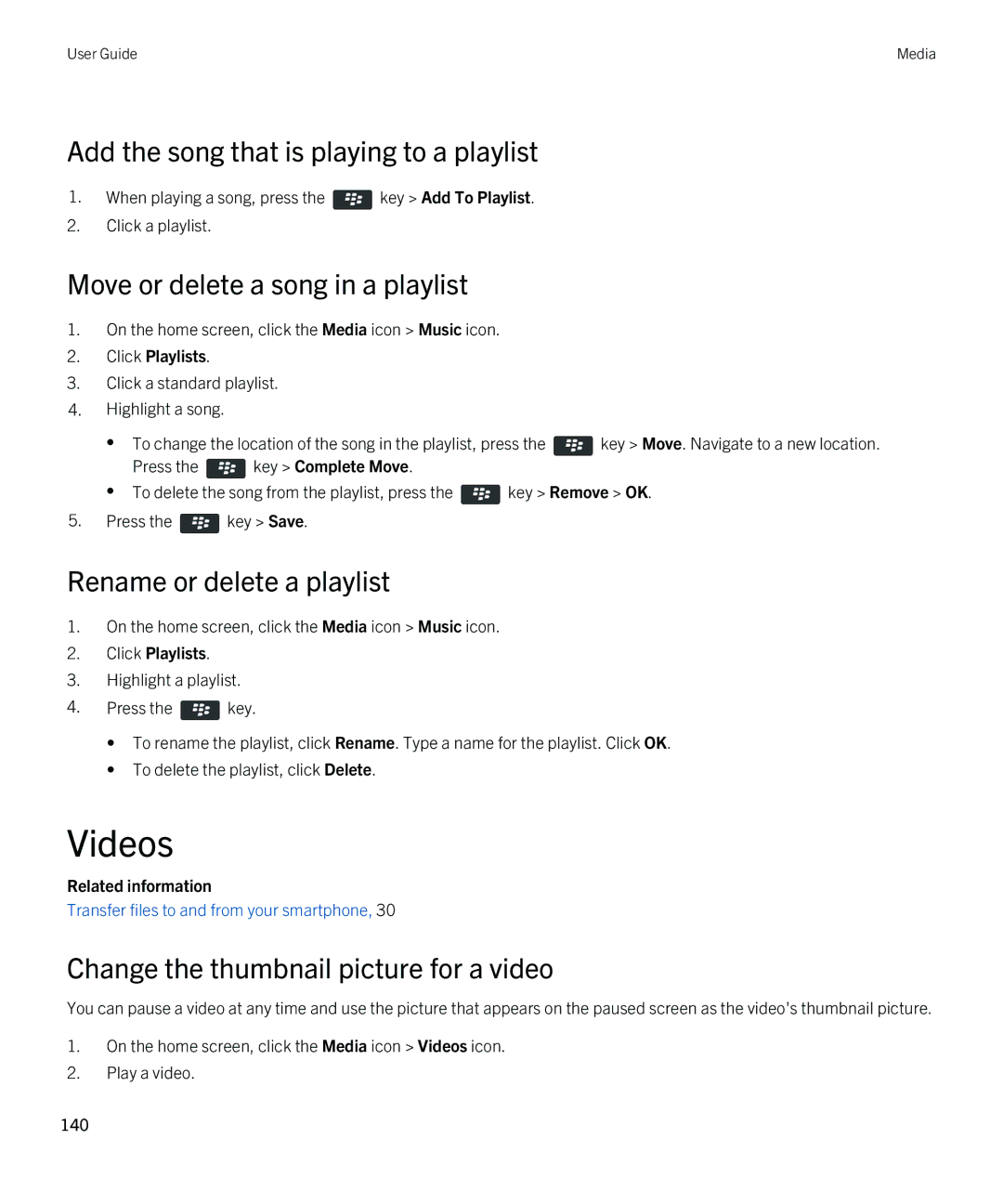 Blackberry 9380 manual Videos, Add the song that is playing to a playlist, Move or delete a song in a playlist 