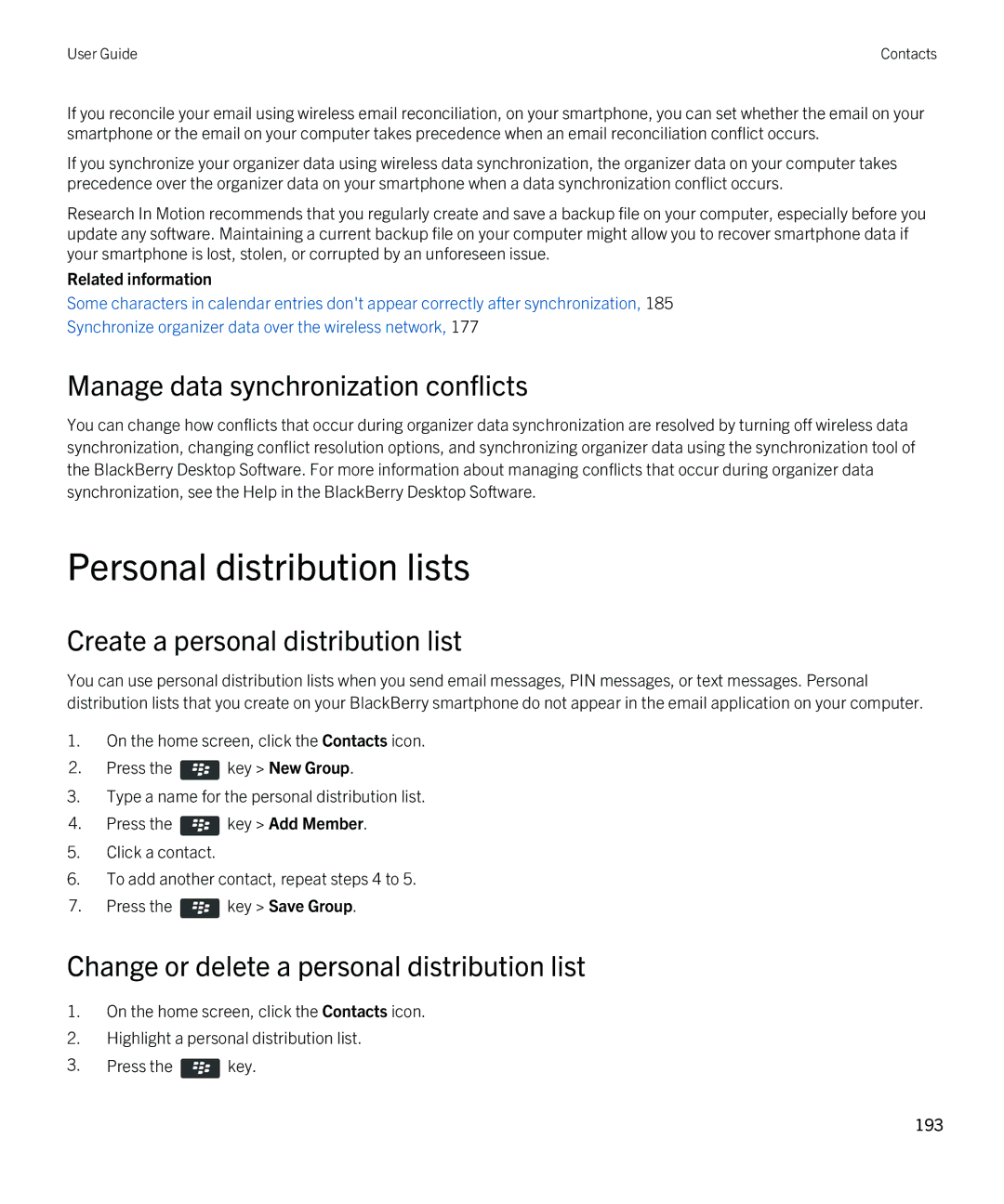 Blackberry 9380 manual Personal distribution lists, Create a personal distribution list 