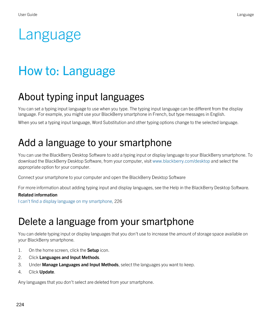 Blackberry 9380 manual How to Language, About typing input languages, Add a language to your smartphone 