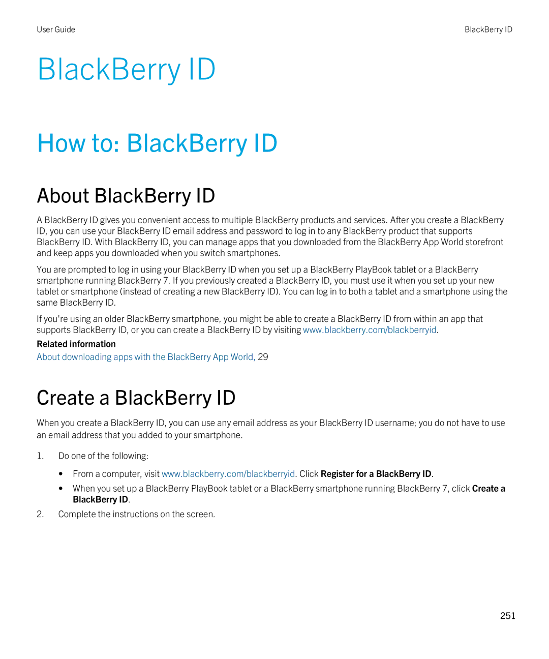 Blackberry 9380 manual How to BlackBerry ID, Create a BlackBerry ID 