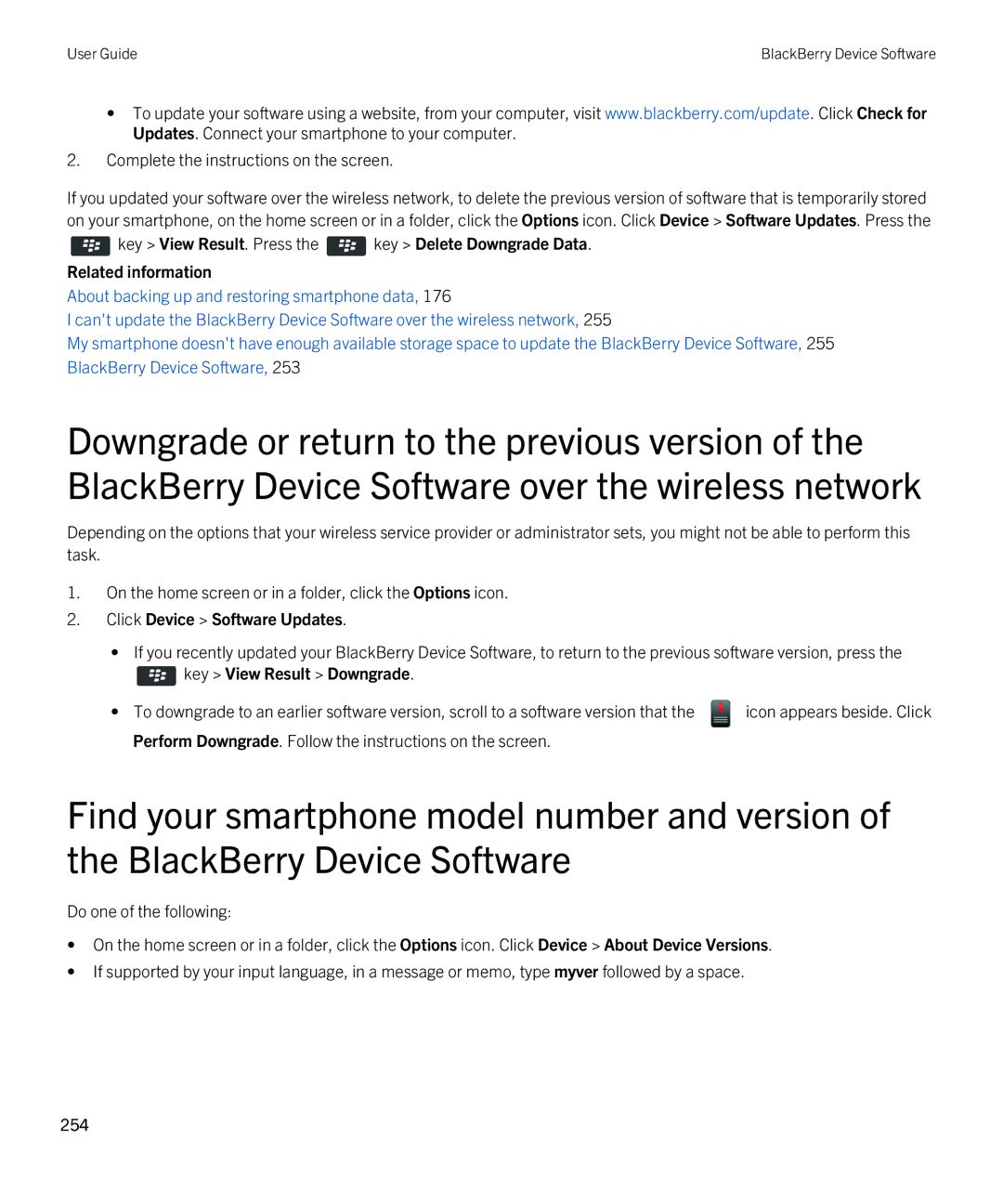 Blackberry 9380 manual Click Device Software Updates, Key View Result Downgrade 