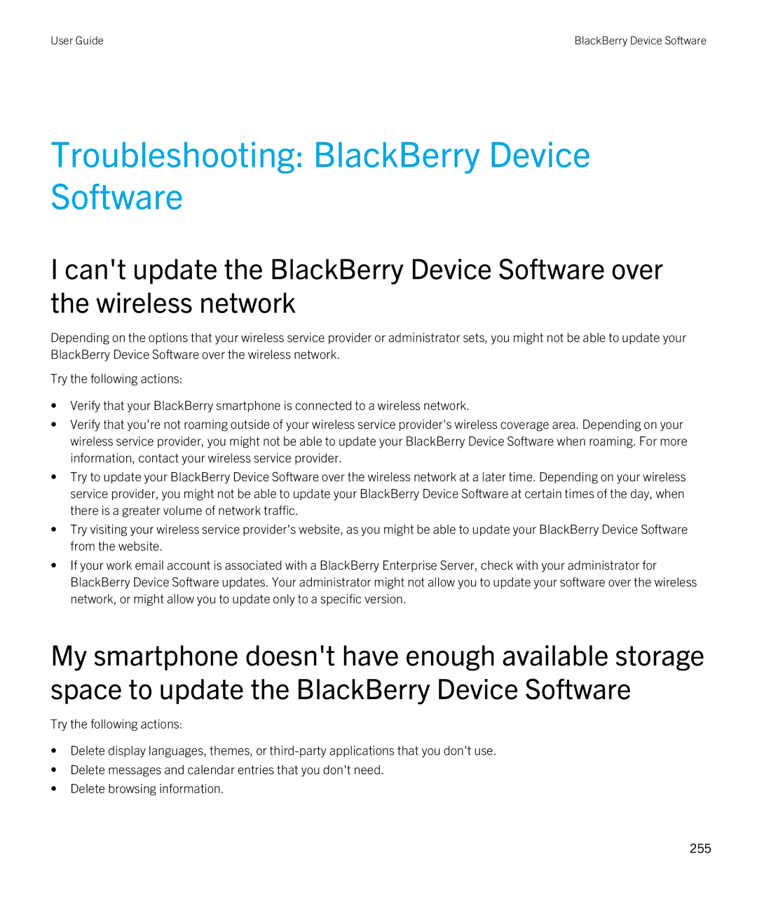 Blackberry 9380 manual Troubleshooting BlackBerry Device Software 